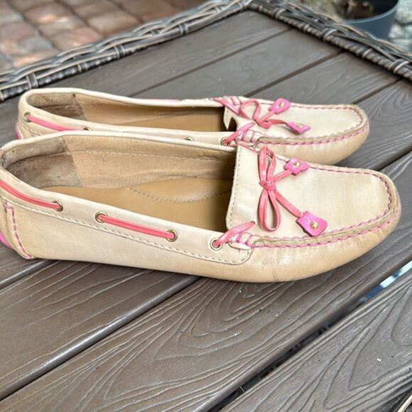 Clarks Dunbar Racer beige and pink leather artesian flats size 8 1/2 - Picture 2 of 6
